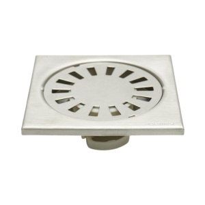 Sifon de pardoseala patrat cu gratar, argintiu satinat, otel inoxidabil 100x100mm