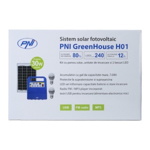 Sistem solar fotovoltaic PNI GreenHouse H01 30W cu acumulator 12V/7Ah, USB/Radio/MP3, 2 becuri LED - Img 2