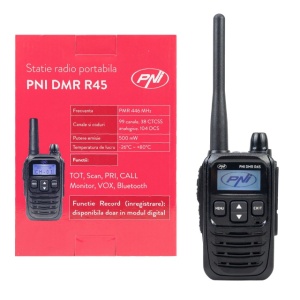 Statie radio portabila PNI DMR R45, digital si analogic, 446MHz, 16 canale digitale si 99 canale analogice, functie inregistrare voce, baterie Li-Ion 2000mAh