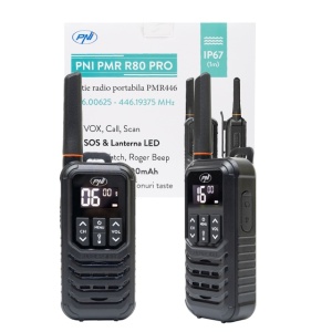 Statie radio portabila PNI PMR R80 PRO, set cu 2 bucati, 0.5W, 16 canale, Waterproof IP67, cu lanterna LED, buton SOS, VOX, USB-C - Img 5