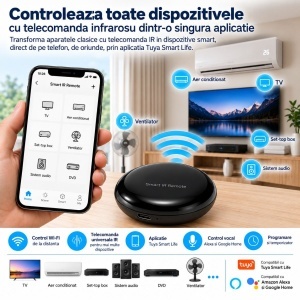 Telecomanda universala inteligenta smart Wi-Fi IR Blaster 2.4GHz, raza 10m, aplicatie Tuya Smart Life, compatibila Alexa si Google Home - Img 3