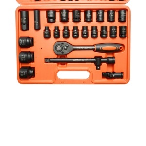 Trusa chei tubulare 8-32mm si chei combinate fixe-inelare 6-19mm, antrenor cu clichet, prelungitor T 250mm, cardan 1/2 inch Cr-V 37 piese Breckner Germany - Img 4