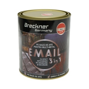 Vopsea email anticoroziva 3 in 1 rosu RAL 2002 pentru metal 750g, direct pe rugina, pe baza de apa Breckner Germany - Img 2