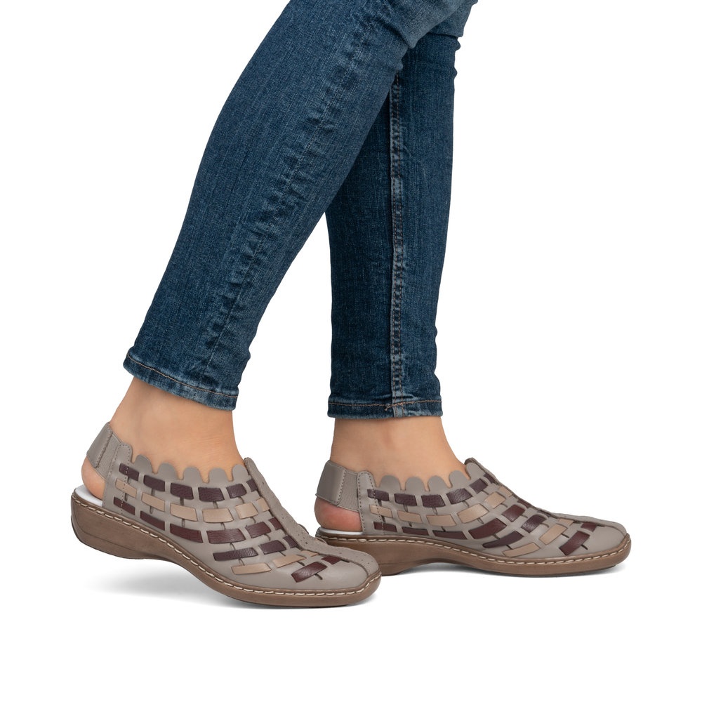 Pantuflas Rieker V1396 Para Mujer - Verde, Plantilla Con Puntos Para Circulación, Cómodas Primavera-verano