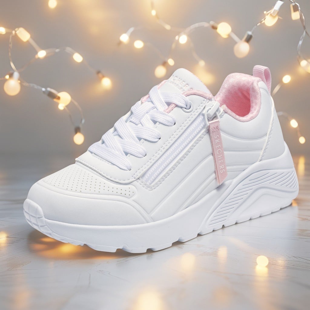 Pantofi dama sport Skechers® Uno Lite - Easy Zip 310387L WHT