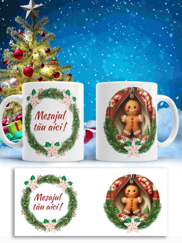 Cana De Craciun - Gingerbread Man with Sweets (mesaj personalizat)