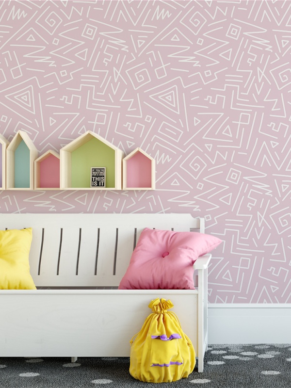 Fototapet Copii Pattern Geometric Abstract cu Fundal Roz Pastel 1012-B