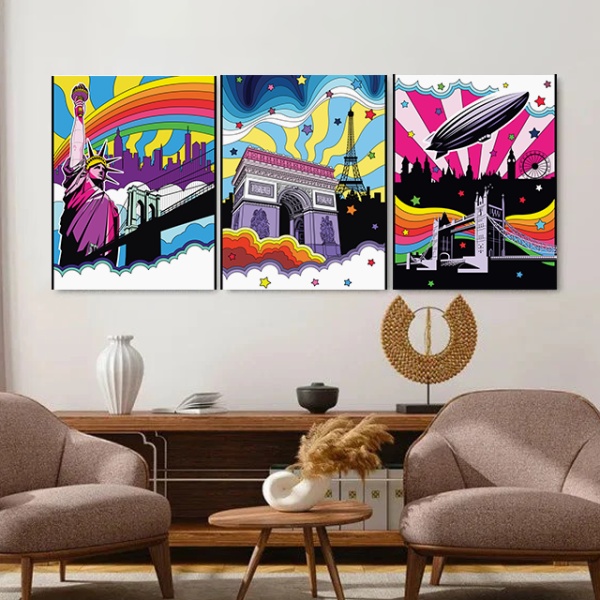 Set 3 Tablouri Canvas - Famous cities (pop-art)