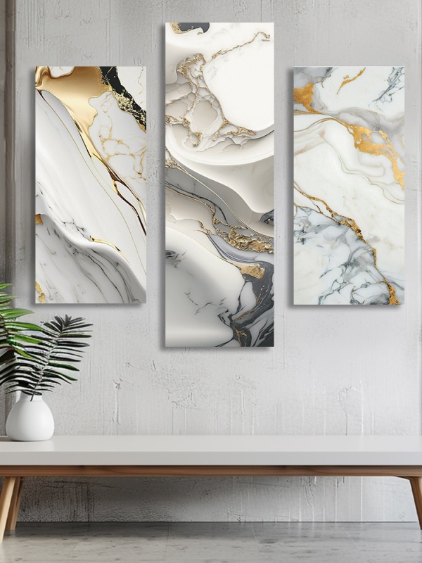 Set 3 Tablouri Marmura - Grey ald Golden Waves (058, 059, 063)