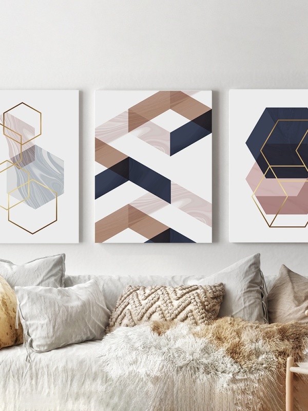 Set 3 Tablouri - Minimalist hexagones and shapes