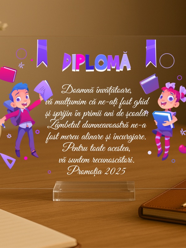 Set cadou invatatoare – Diplomă + opțiuni personalizare cu notes A5 alb și pix