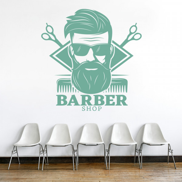 Sticker Barbershop (foarfece si pieptene)