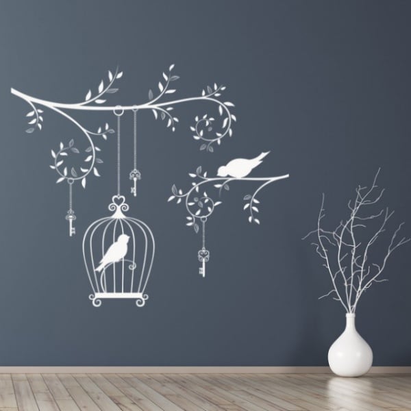 Sticker Vintage Bird Cage Tree Branch