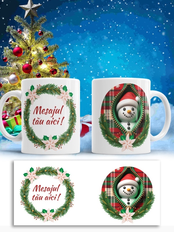 Cana De Craciun - Cute Smiling Snowman in a Pocket (mesaj personalizat)