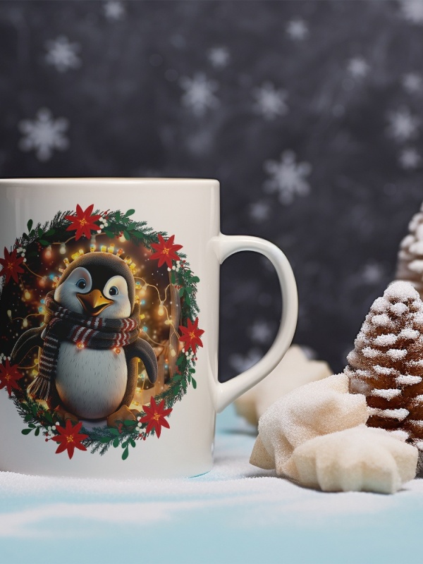 Cana De Craciun - Pinguin vesel cu fular (mesaj personalizat)