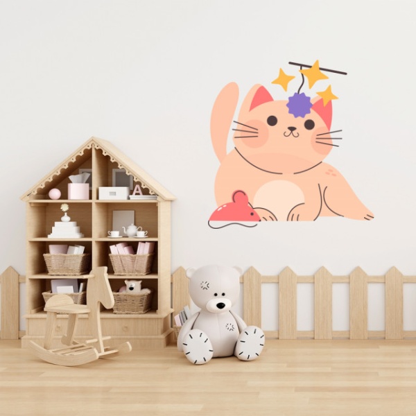 Sticker Cute cat with mouse