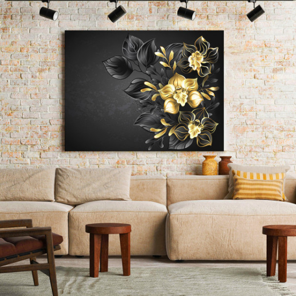 Tablou Canvas Black And Gold Orchids