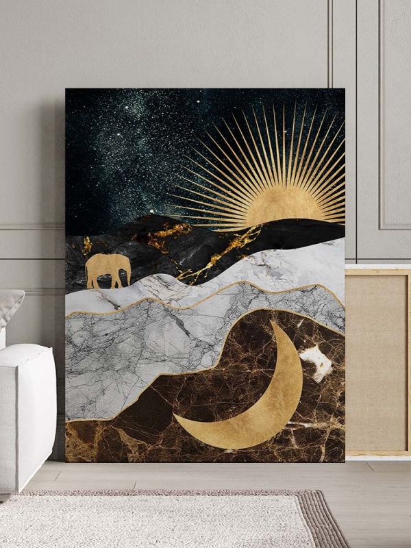 Tablou Canvas Modern Abstract - Golden moon and sun
