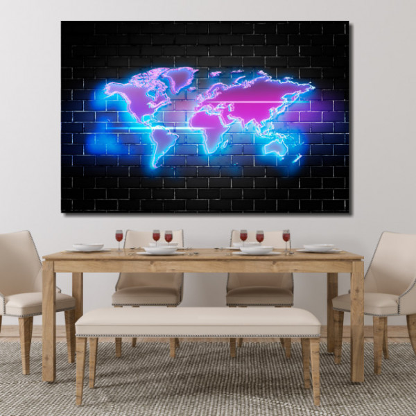 Tablou Harta Lumii aspect luminata din neon