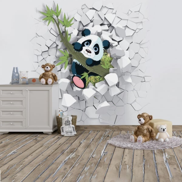 Foto Tapet Cute Panda In The Wall