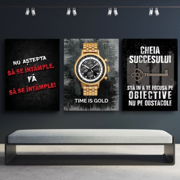 Pachet tablouri canvas motivationale - set 3 tablouri Cheia, Time si Nu astepta