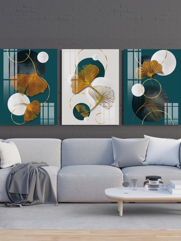 Set 3 Tablouri Canvas - 3D collage with ginkgo leaves