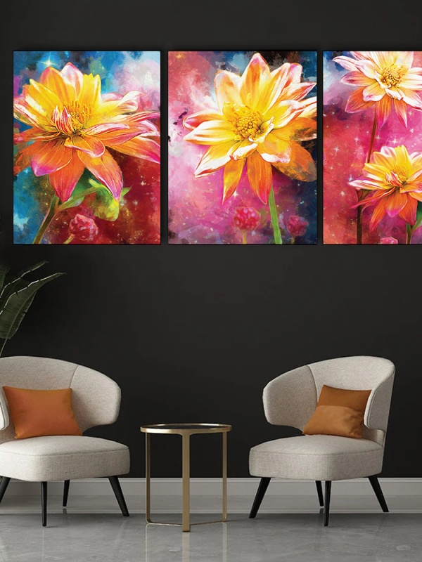 Set 3 Tablouri Canvas - Rainow flowers