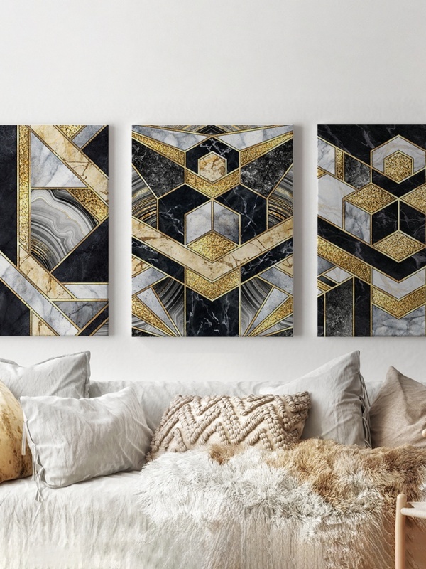 Set 3 Tablouri - Complex geometrical shapes with marble and gold