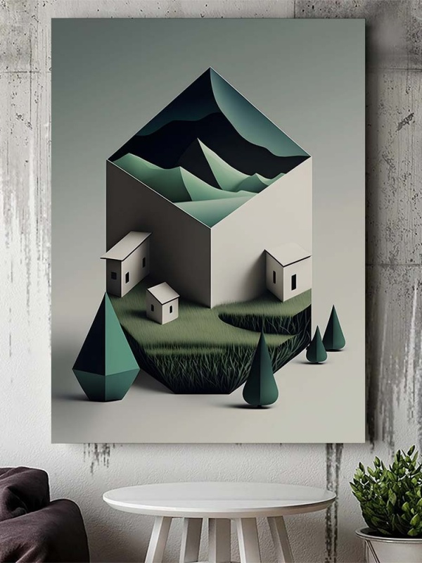 Tablou Canvas Modern Abstract - 3D Landscape with a farm