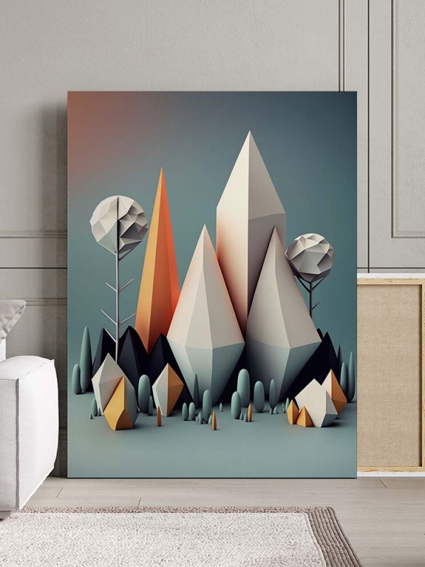 Tablou Canvas Modern Abstract - 3D Landscape with mountains and trees