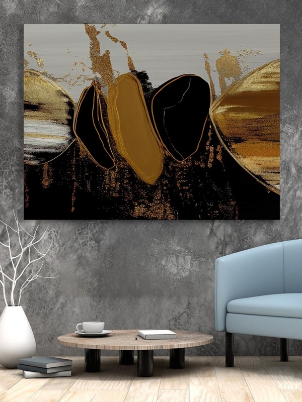 Tablou Canvas Modern Abstract - Abstract painting with golden powder and rust