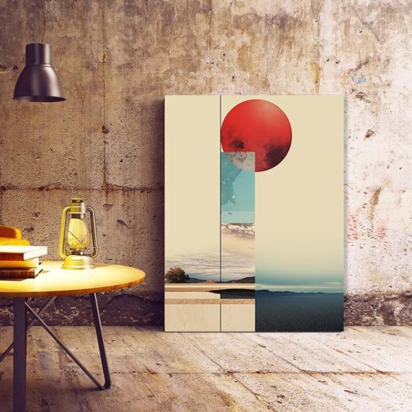 Tablou Canvas Modern Abstract - Red sun and abstract landscape