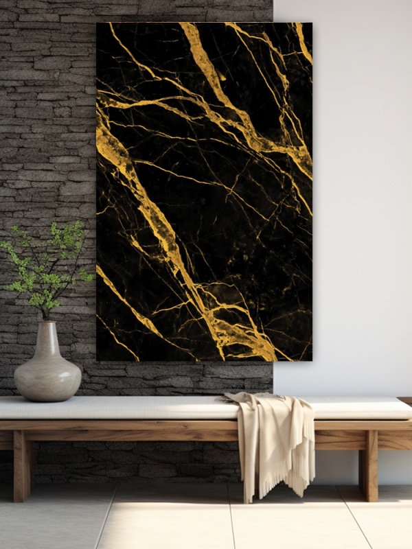 Tablou Marmura neagra cu insertii aurii (014)