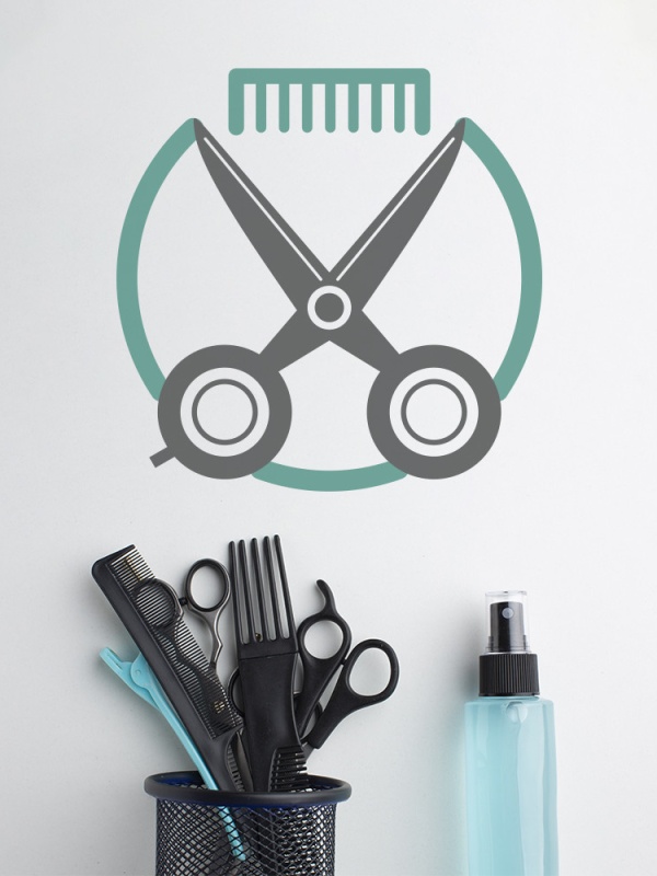 Sticker Frizerie (foarfece si pieptan stilizat)
