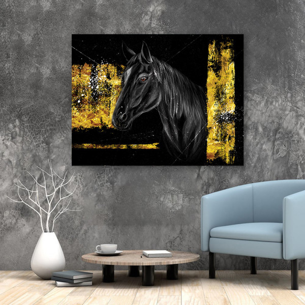 Tablou Black horse and golden patches