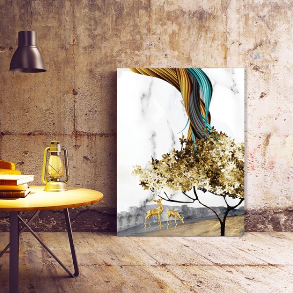 Tablou Canvas Golden Abstract Tree and Rainbow
