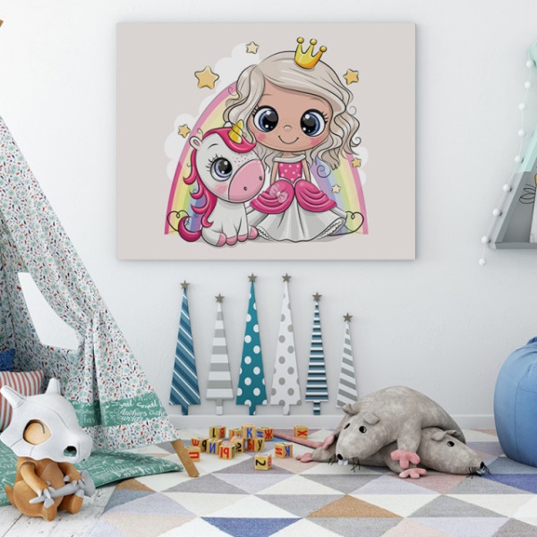 Tablou Copii - Cute Princess And The Unicorn