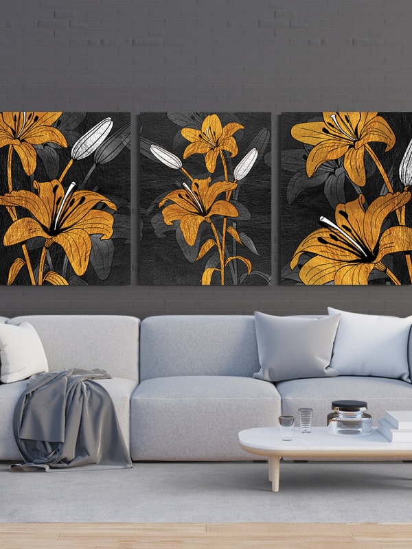 Set 3 Tablouri Canvas - Royal golden lillies