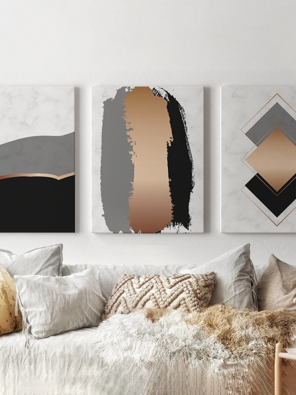 Set 3 Tablouri - Minimalist art with copper patches