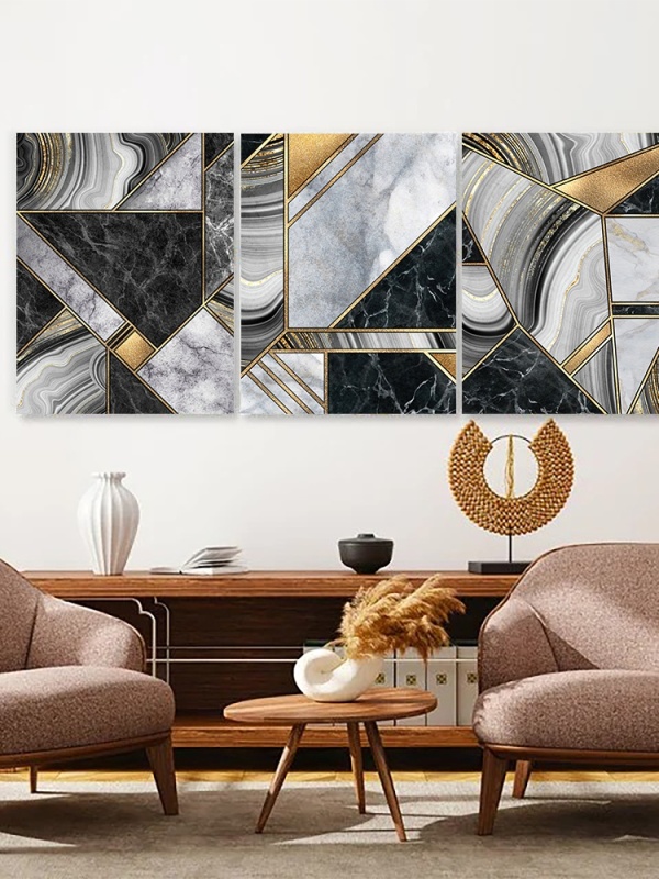Set 3 Tablouri - Mosaic marble with golden patches