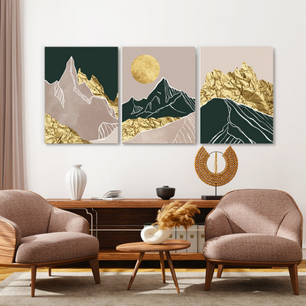 Set Tablouri Canvas - Golden Foil Abstract Mountains