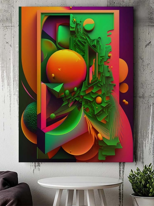 Tablou Canvas Modern Abstract - Orange and green 3D abstract art