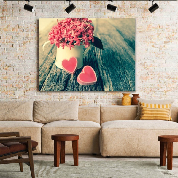 Tablou Canvas Pink Hearts And Flowers