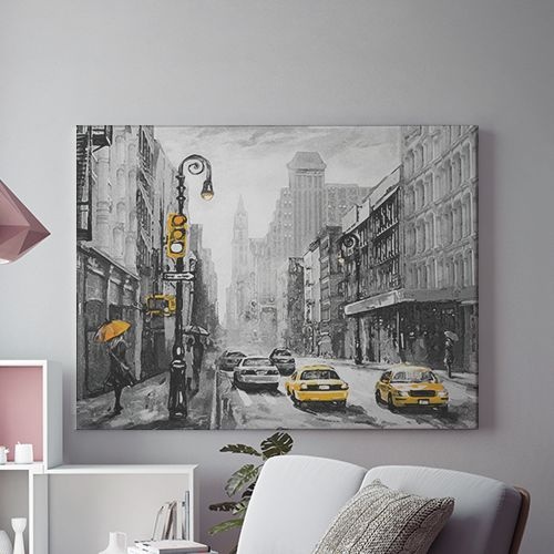 Tablou Canvas Yellow Cabs On A Rainy Day