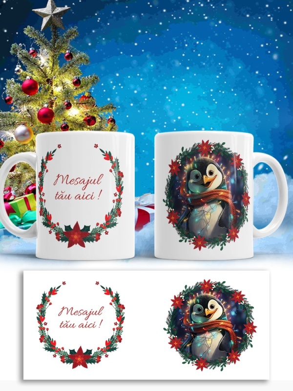 Cana De Craciun - Penguin with Red Scarf (mesaj personalizat)