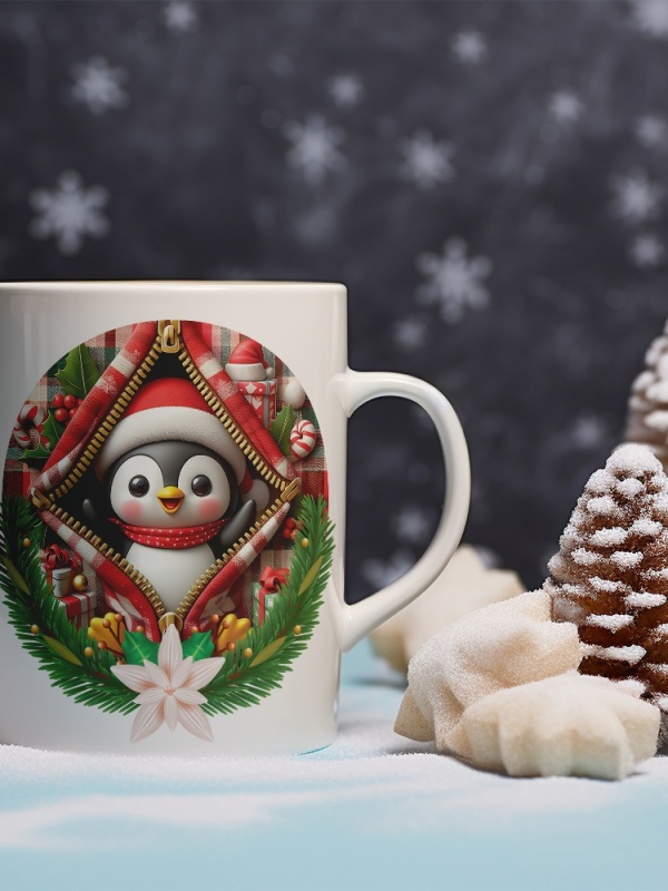 Cana De Craciun - Pinguin in buzunar cu cadouri (mesaj personalizat)