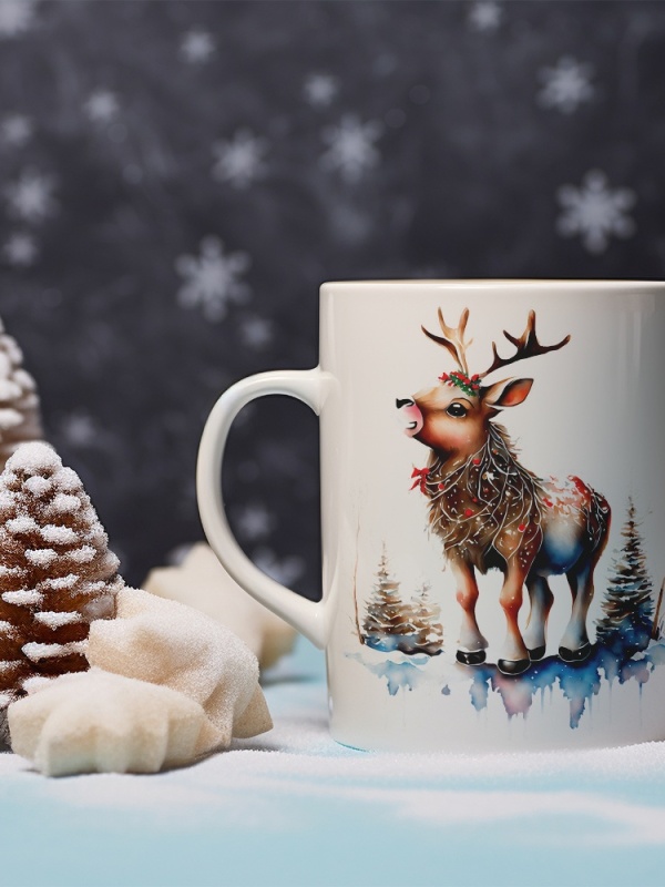 Cana De Craciun - Watercolor Reindeer