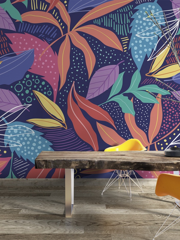 Fototapet - Hand drawn colorful abstract leaves pattern (FTD1000345)