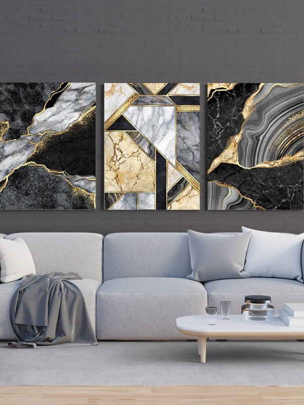 Set 3 Tablouri - Complex geometrical shapes with marble and gold