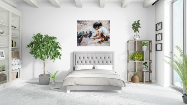 Tablou Canvas Efect Pictura - Fetita Cu Porumbei